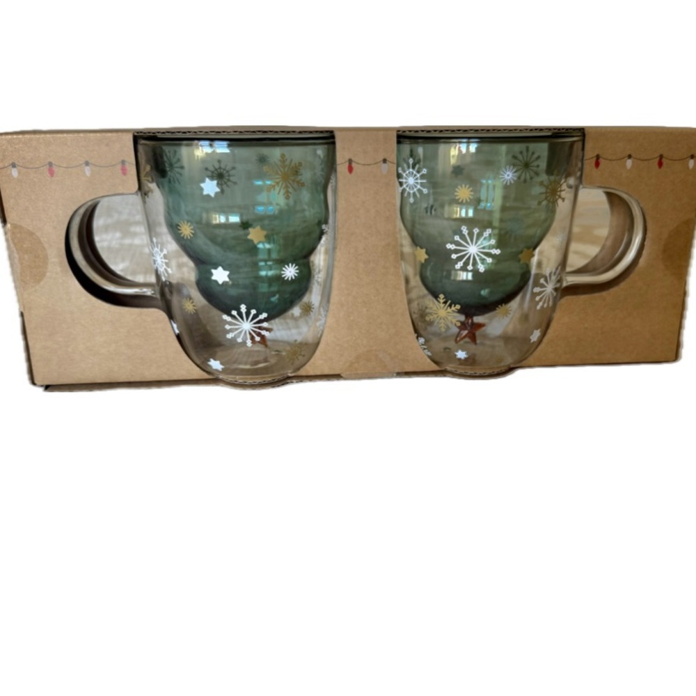 QueenWest Holiday Snowflake 2PC Glass Mug Set